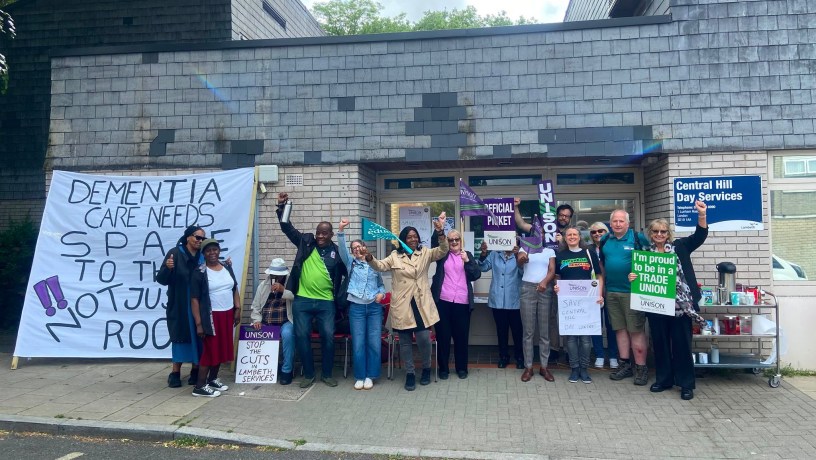 Picket line outside the Central Hill Day Centre